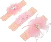 ERINGOGO 3pcs Lace Hairbands Cute Cartoon Headdress Accessories for Girls Comfortable and Elastic Crown Decor for Daily Wear and Special Occasions Pink