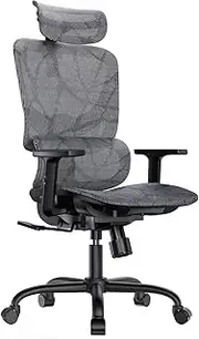 [HUANUO] Ergonomic Mesh Office Chair with 5-Level Lumbar Support, Computer Chair with Adjustable Headrest & Armrests, Rocking Tilt, Comfortable High Back Desk Chair for Home Office or Gaming