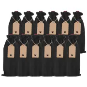 12pcs Burlap Wine Bags, Wine Gift Pouches with Drawstrings, Black