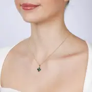 9ct Yellow Gold Natual Malachite 4 Leaf Clover Pendant, 9ct Yellow Gold SOLID Curb Chain 45cm 30 Gauge (10147585)