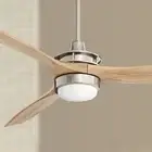 52" Rustic 3 Blade Ceiling Fan with Light LED Remote Brushed Nickel for Bedroom