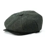 BOTVELA Men's 8 Panel Wool Blend Newsboy Flat Cap Herringbone Tweed 7 1/8 Green