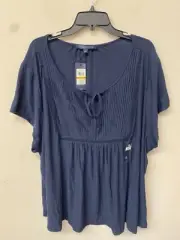 Tommy Hilfiger Women's Charlotte Crinkled Ladder Stitch Peasant Top Size 3X NWT