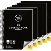 Spirax Kode 3-Subject Section Notebook Book A5 Black 5 Pack Bulk