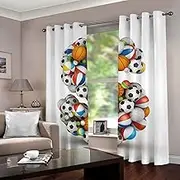 Exquisite Curtains for Kids Bedroom Cartoon & Ball W168cm (66") x D183cm (72") x 2 3D Pattern Microfiber Blackout Fabric Eyelet Window Drapes for Kids Nursery Playroom 2 Panels