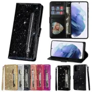 Glitter Wallet Case Card Zipper Flip Cover for Samsung A11 A21s A31 A41 A51 A71