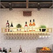 Floating Wine Rack Shelf with Hanging Wine Glass Holder LED Light Strip and Liquor Cabinet Wall Mounted Bar Shelves for Home Kitchen Cafe or Dining Room Modern Bottle Display for Wine and Whiskey