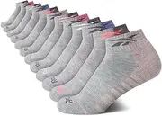 [Reebok] Women's Cushioned Comfort Breathable Quarter Cut Basic Socks (12 Pack), Size 4-10, Grey Pattern