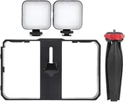 YELANGU Vlog Live Phone Photography Support Dual Light Video Stabilizer Set Professional Mobile Phone Cage with Fill Light for Daily Life Records and Live Makeup Black
