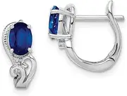 [JewelryWeb] 925 Sterling Silver Solid Polished Hinged hoop Rhodium Plated Diamond Sapphire-Hinged Earrings 13x13mm Wide 5mm Thick-Hoop Earring for Women