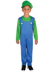 Game Character Green Plumber Boys Costume