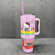 Hello Kitty Tumbler 40 oz Stainless Steel Insulated Pink Rainbow Straw Handle