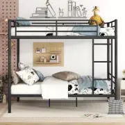 Full Over Full Metal Bunk Bed Frame with Ladder Guardrails Teens Adults Bedroom