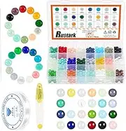 Rustark 603Pcs 24 Colors 8mm Round Glass Beads for Jewelry Making Crystal Bead Bracelet Making Loose Glass Beads with 1 Roll Crystal String Cord, Beading Needle, Scissors for Bracelets Jewelry Making