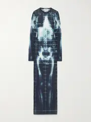 [Jean Paul Gaultier] Jean Paul Gaultier - Squeletor Trompe L'oeil Printed Tulle Maxi Dress - Blue - xx large xx large Blue