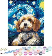 Nuberlic DIY Paint by Number for Adults Kids Beginner Acrylic Painting by Number Kits 16x20 Inch Starry Sky Dog Pattern On Canvas Paint by Numbers for Home Decor (Without Frame)