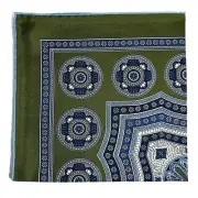 Leaf Green & Light Blue Geometric Silk Pocket Square (Handmade in England)