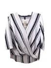 New w/Tag Women's Sz S Forever 21 Draped Blue Striped White Chiffon Type Blouse