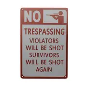 Warning Tin Sign No Trespassing Violators Shot Survivors 300*200mm Metal