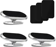 [3-Pack] Magnetic Phone Holder for Car, TIQUS [2022 Upgraded 8X Magnets] Dashboard Phone Holder with 40*58 Square Metal Plates, Extreme Magnetism Adjustable Phone Mount for iPhone Galaxy etc Silver