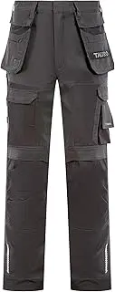 [Tauro] Mens Slim Fit Work Trousers – Black Combat Style Stretch Cotton Cargo Pants with Removable Holster Pockets, Reinforced Knee Pad Pockets, Flexible Waist, Abrasion Resistant, Builders Workwear Trousers