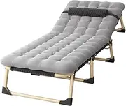 Nap Bed Iron Alloy Camping Cot Removable Mattress, 4-Position Folding Chaise Lounge Chair, Tent Cot, Portable Folding Bed for Sleeping Updated Design