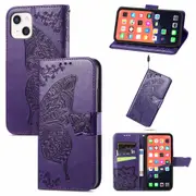 For iPhone 13 Case,Butterfly PU Leather Wallet Cover,Dark Purple