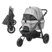 Pet Stroller, 3 PU Wheels Dog Stroller Rotate with Brakes, 75 lbs Weight Capacity, Puppy Stroller with Pet Pad, Storage Basket and External Cup Holder, for Small to Medium Sized Dogs,