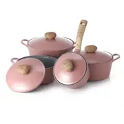 Neoflam Retro 4 Piece Set 18cm Saucepan, 22cm, 26cm Casserole & 26cm Low casserole Induction Pink Demer