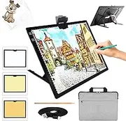 A3 LED Light Pad with Carry Bag, TOHETO Wireless Rechargeable Light Board with Stand and Top Magnetic Clip 3 Colors Stepless Dimmable 6 Levels Brightness Light Box for Diamond Painting Weeding Vinyl