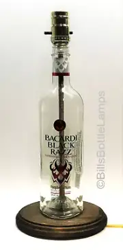BACARDI BLACK RAZZ RUM Liquor Bottle TABLE LAMP Light with Wood Base Bar Lounge