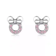 Sterling Silver Pink Glitter Bow Kids Girls Stud Earrings- Boxed