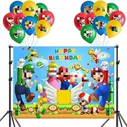 Super Ma-rio Theme Party Decoration Balloons, Ma-rio Background, Photo Backgrounds, Latex Helium Balloon Party Supplies, for Boys and Girls, Children's Birthday Decoration Banner