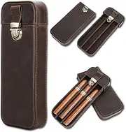 CataPurus Top Grain Leather Travel Cigar Case Tray, Handmade, Brass Press Push Lock with Drawer, Genuine Leather Portable Cigar Humidor Case, Gift Choice for Cigar Lovers, Matte Coffee for 3 Fingers