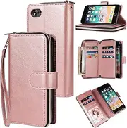 YocoverTech for iPhone 7/8 Case, for iPhone SE 2020/SE 5G 3rd Gen Wallet Case[9 Card Slots+1 Cash Slot] PU Leather Stand Flip Zipper Wallet Cover[4.7 inch]-Rose Gold