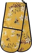 Spring Bee Floral Double Oven Mitt Heat Resistant Non-Slip Kitchen Gloves Extra Long 7" x 35" for Cooking Baking Barbecue Grilling