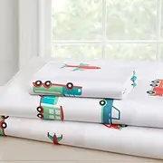 Wildkin Kids 100% Cotton Twin Sheet Set for Boys & Girls, Bedding Set Includes Top Sheet, Fitted Sheet, and One Standard Pillow Case, Ideal Bed Sheet Set for Cozy Cuddles, BPA-Free (Transportation)