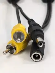 20' RCA Plug to RCA Plug Camera Power Cable w/2.1mm DC Power Plug