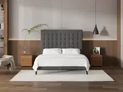 My Style Buttoned Headboard & Slimline Base - Queen / Gunmetal / Slimline Base