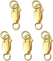 [Hlawd] Lobster Clasps for Jewelry Making - Bracelet Clasps and Closures -5Pcs 18k Gold Jewelry Clasp, Necklace Clasp, Lobster Claw Clasps with Jump Rings for DIY Necklace Bracelets 10mmx4mm(0.39 x 0.16 inch)