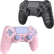 DYONDER 2-Pack Wireless PS4 Controllers for PS4/Pro/Slim & PC – 1000mAh Battery, 6-Axis Motion Sensor, Audio Jack (Black & Pink)