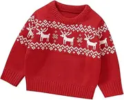 [BemeUSWT] Toddler Baby Boy Girl Christmas Jumper Santa/Letter Embroidery Knitted Sweater Long Sleeve Crew Neck Pullover Tops Fall Winter Warm Clothes Merry Christmas Outfit