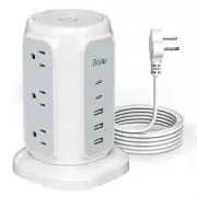 Flat Plug Power Strip Tower with 9AC Outlets 5 USB (2 USB C), 6.5 Feet 1625W Ext