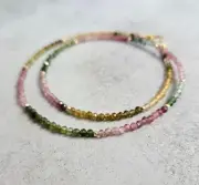 Multi Mix Color Tourmaline Faceted Round Gemstone Beads Handmade Women Necklace