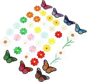 PLAFOPE 39pcs Daisy Butterfly Patches Embroidered Sewing Appliques for Clothing Bags and Crafts Unique Decorative Repair Stickers for Clothes and DIY Projects