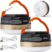 2 Pack Camping Lights Lanterns, USB Rechargeable LED Tent Light with Magnetic Base, 4 Modes with Hook, Portable Waterproof Camping Lamp