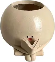 Smile Face Planter Pot,Unique Flower Pots,Reading Planter,Resin Plant,Cute Jar,for Indoor Outdoor,for String of Pearls Plant,for Mother Birthday Christmas,with Drainage Hole
