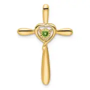 14k Yellow Gold Peridot Cross w/Heart Chain Slide Pendant 1.26g Gift for Mother