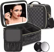 Travel Makeup Bag with LED Mirror Make up Case with Lighted Mirror 3 Color Setti