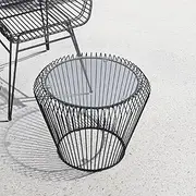 Furb Outdoor Black Round Coffee Table, Metal Frame with Glass Tabletop, 50cm Circle End Table for Living Room, Bedroom